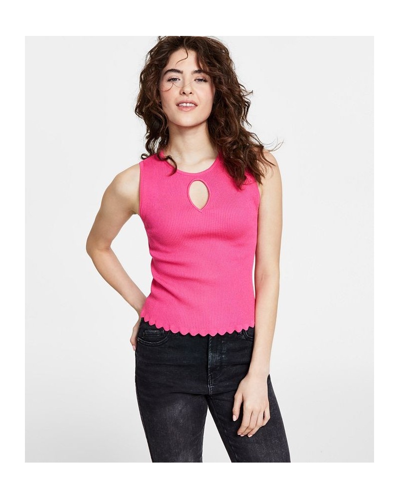 Women's Sleeveless Ribbed Cropped Keyhole-Cutout Sweater Pink $21.83 Tops