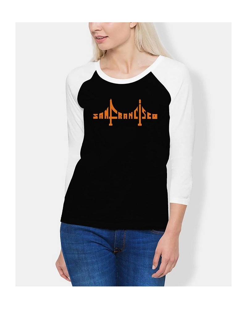 Women's Raglan San Francisco Bridge Word Art T-shirt Black, White $24.19 Tops