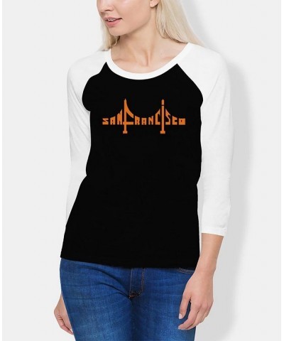 Women's Raglan San Francisco Bridge Word Art T-shirt Black, White $24.19 Tops