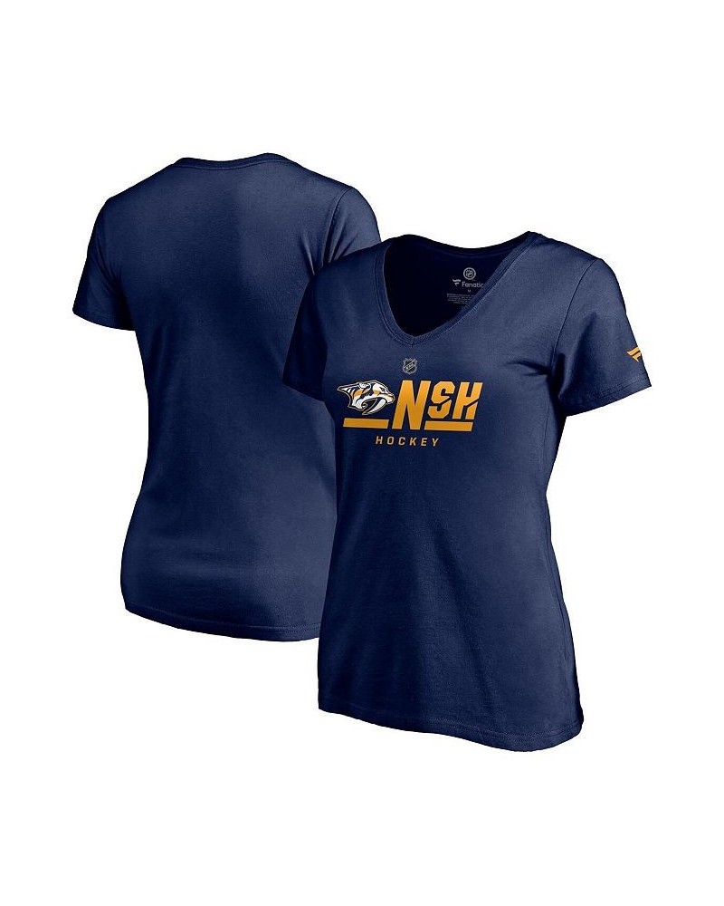 Women's Branded Navy Nashville Predators Authentic Pro Secondary Logo V-Neck T-shirt Navy $17.10 Tops