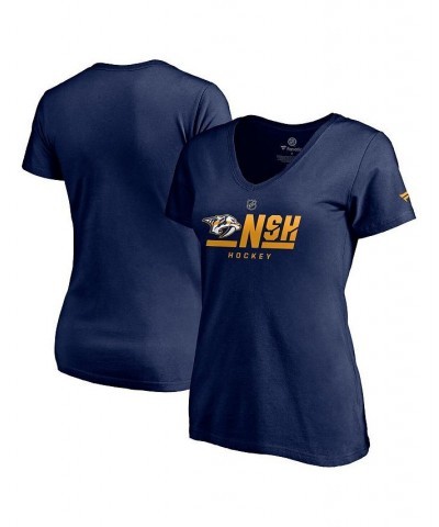 Women's Branded Navy Nashville Predators Authentic Pro Secondary Logo V-Neck T-shirt Navy $17.10 Tops