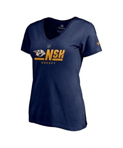 Women's Branded Navy Nashville Predators Authentic Pro Secondary Logo V-Neck T-shirt Navy $17.10 Tops