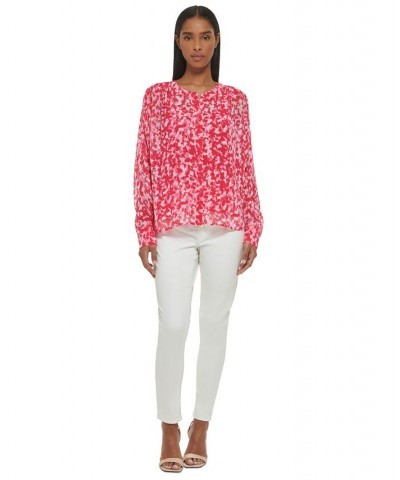 Long Sleeve Printed Chiffon Button Front Blouse Rosebud Combo $43.78 Tops