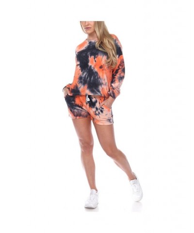 Women's Tie Dye Lounge Top Shorts Set 2-Piece Orange $23.52 Sleepwear