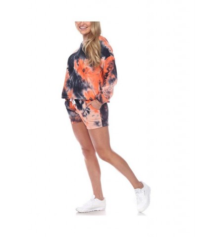 Women's Tie Dye Lounge Top Shorts Set 2-Piece Orange $23.52 Sleepwear