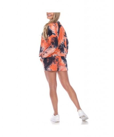 Women's Tie Dye Lounge Top Shorts Set 2-Piece Orange $23.52 Sleepwear