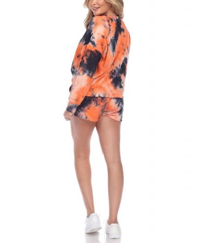 Women's Tie Dye Lounge Top Shorts Set 2-Piece Orange $23.52 Sleepwear