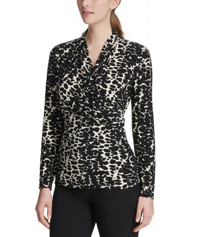 Women's Animal Print Matte Jersey Faux Wrap Top Tan Multi $27.60 Tops