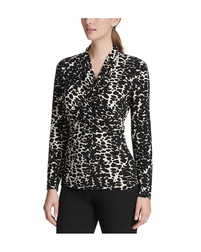 Women's Animal Print Matte Jersey Faux Wrap Top Tan Multi $27.60 Tops