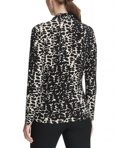 Women's Animal Print Matte Jersey Faux Wrap Top Tan Multi $27.60 Tops