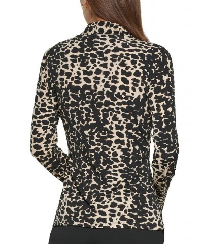 Women's Animal Print Matte Jersey Faux Wrap Top Tan Multi $27.60 Tops