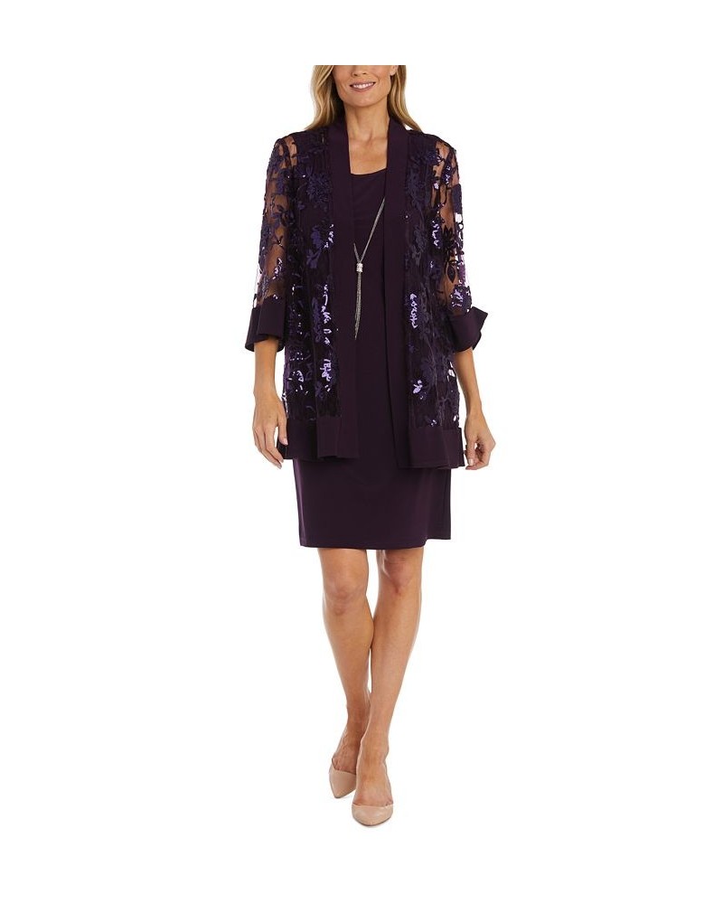 Women's Scoop-Neck Dress & Beaded Jacket Purple $41.86 Dresses