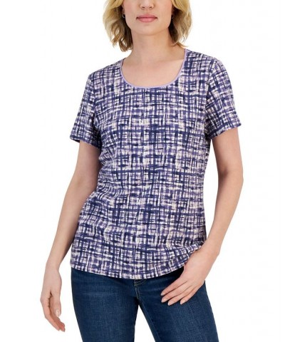 Petite Short-Sleeve Plaid Scoop-Neck Top Bellflower $9.87 Tops