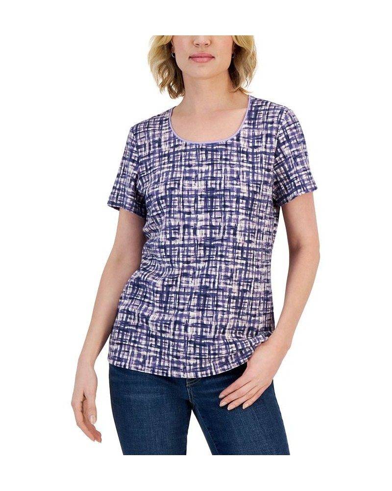 Petite Short-Sleeve Plaid Scoop-Neck Top Bellflower $9.87 Tops