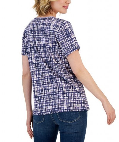 Petite Short-Sleeve Plaid Scoop-Neck Top Bellflower $9.87 Tops