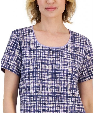 Petite Short-Sleeve Plaid Scoop-Neck Top Bellflower $9.87 Tops