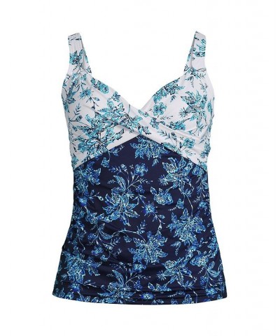 Women's Long V-Neck Wrap Underwire Tankini Swimsuit Top Adjustable Straps Navy/white jacobean mix $40.90 Swimsuits