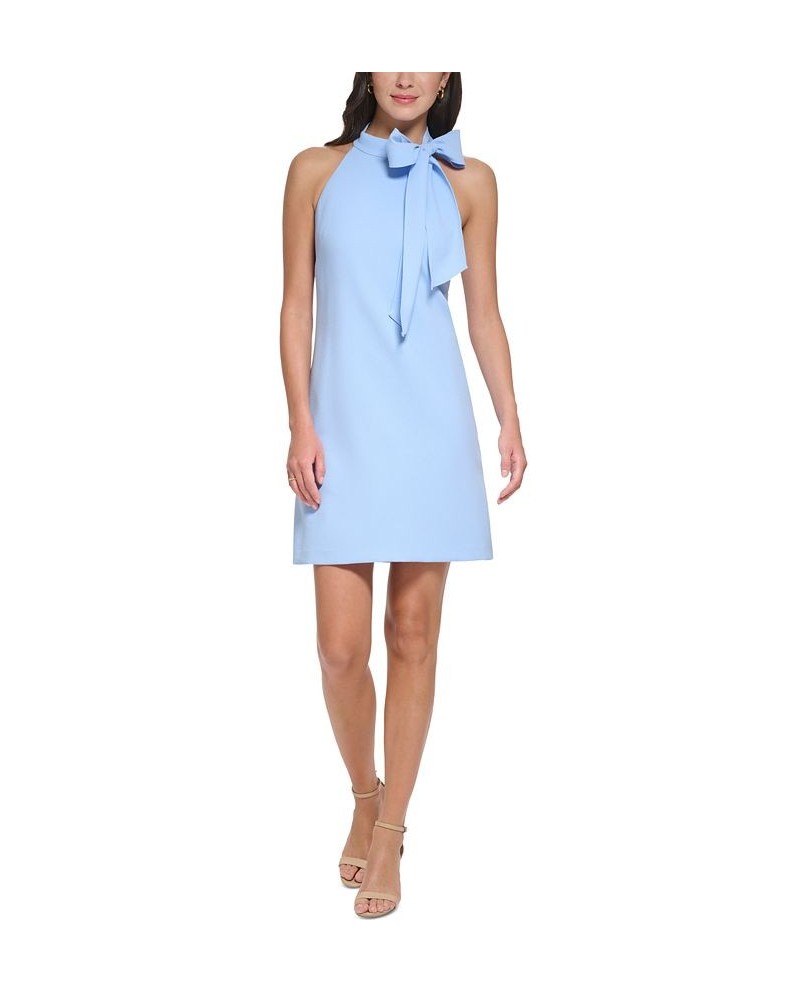 Women's Signature Stretch Crepe Bow-Neck Open-Back Shift Dress Blue Bell $63.48 Dresses