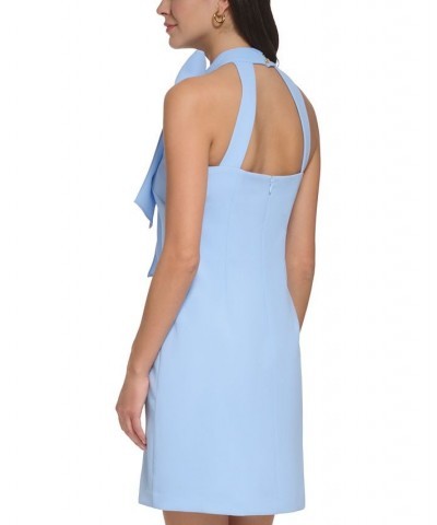 Women's Signature Stretch Crepe Bow-Neck Open-Back Shift Dress Blue Bell $63.48 Dresses