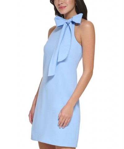 Women's Signature Stretch Crepe Bow-Neck Open-Back Shift Dress Blue Bell $63.48 Dresses