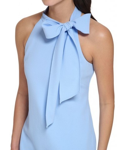 Women's Signature Stretch Crepe Bow-Neck Open-Back Shift Dress Blue Bell $63.48 Dresses