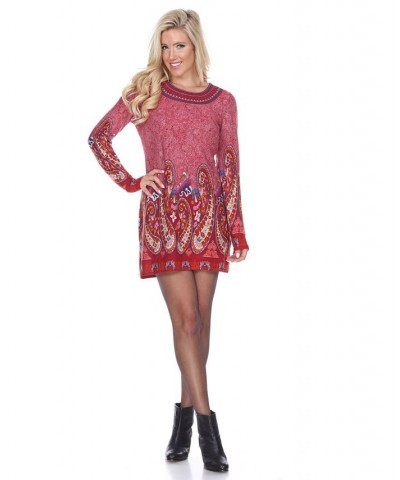 Women's Sandrine Embroidered Sweater Dress Brick Red $19.67 Dresses