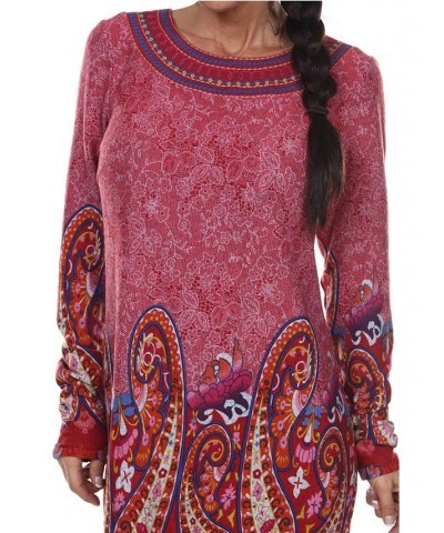 Women's Sandrine Embroidered Sweater Dress Brick Red $19.67 Dresses