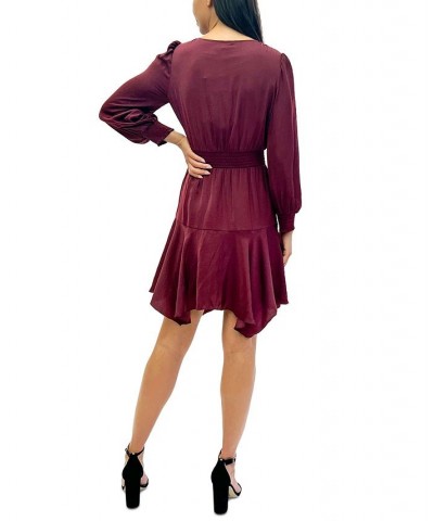 Women's A-Line Tie-Neck Smocked Mini Dress Burgundy $25.06 Dresses