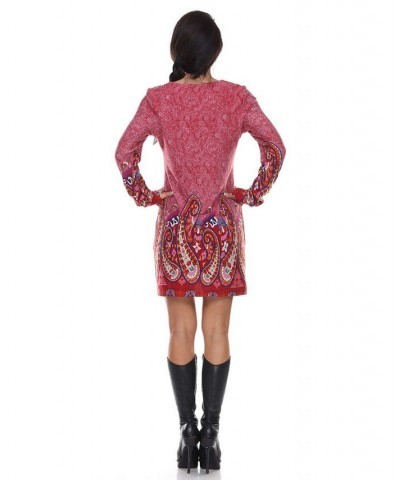 Women's Sandrine Embroidered Sweater Dress Brick Red $19.67 Dresses