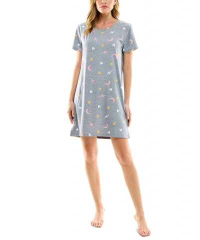 Women's Printed Short Sleeve Sleepshirt Gray $12.64 Sleepwear