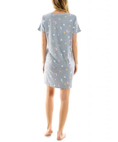 Women's Printed Short Sleeve Sleepshirt Gray $12.64 Sleepwear