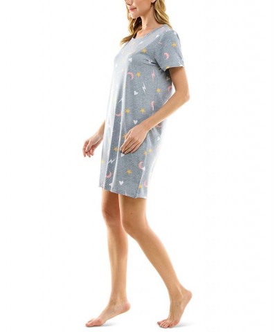 Women's Printed Short Sleeve Sleepshirt Gray $12.64 Sleepwear