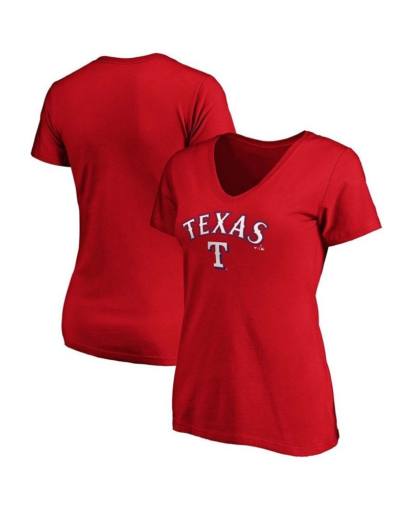 Women's Red Texas Rangers Team Logo Lockup V-Neck T-shirt Red $23.19 Tops