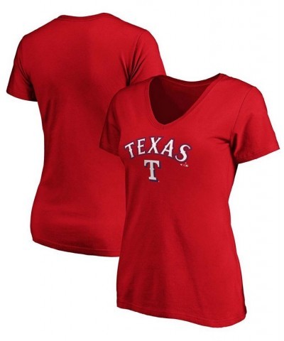 Women's Red Texas Rangers Team Logo Lockup V-Neck T-shirt Red $23.19 Tops