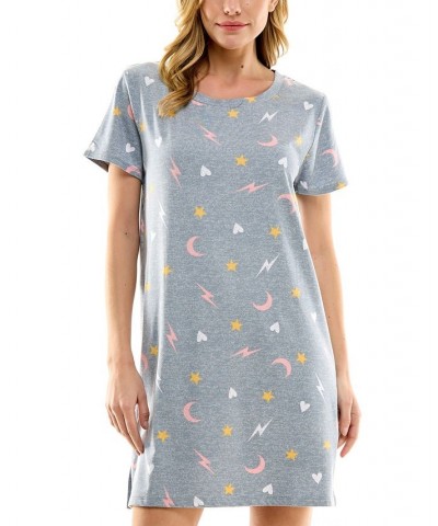 Women's Printed Short Sleeve Sleepshirt Gray $12.64 Sleepwear