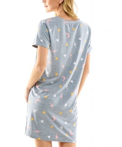 Women's Printed Short Sleeve Sleepshirt Gray $12.64 Sleepwear