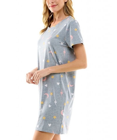 Women's Printed Short Sleeve Sleepshirt Gray $12.64 Sleepwear