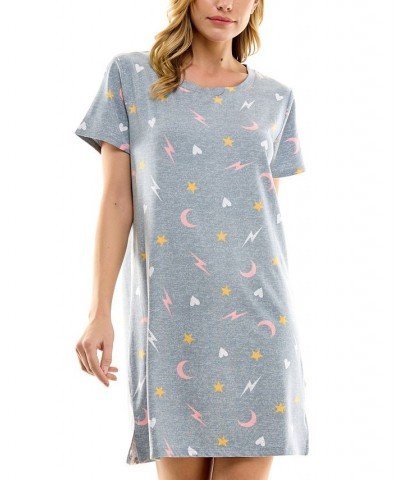 Women's Printed Short Sleeve Sleepshirt Gray $12.64 Sleepwear