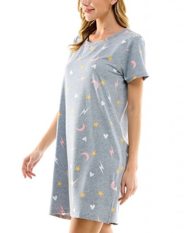 Women's Printed Short Sleeve Sleepshirt Gray $12.64 Sleepwear