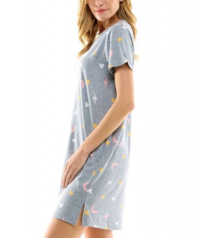 Women's Printed Short Sleeve Sleepshirt Gray $12.64 Sleepwear