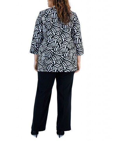 Plus Size Printed Open-Front 3/4-Sleeve Blazer Black/Lily White $67.60 Jackets