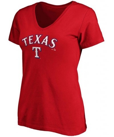 Women's Red Texas Rangers Team Logo Lockup V-Neck T-shirt Red $23.19 Tops