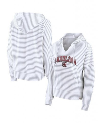 Women's Branded White South Carolina Gamecocks Striped Notch Neck Pullover Hoodie White $34.44 Sweatshirts