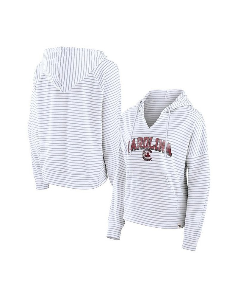 Women's Branded White South Carolina Gamecocks Striped Notch Neck Pullover Hoodie White $34.44 Sweatshirts