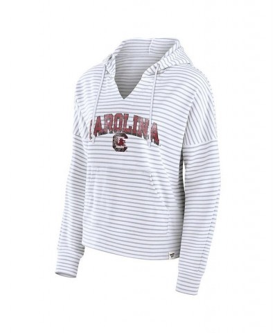 Women's Branded White South Carolina Gamecocks Striped Notch Neck Pullover Hoodie White $34.44 Sweatshirts