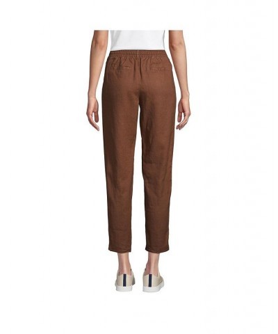 Women's Petite High Rise Pull On Tie Waist Linen Crop Pants Brown $47.67 Pants