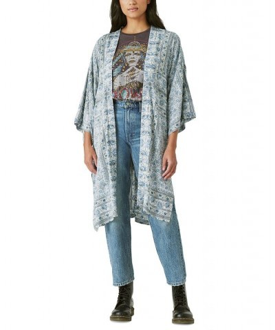 Women's Printed Tie-Waist Duster Blue $54.50 Tops