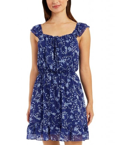 Juniors' Floral Tie-Neck Double-Ruffled Dress Pat C $34.81 Dresses