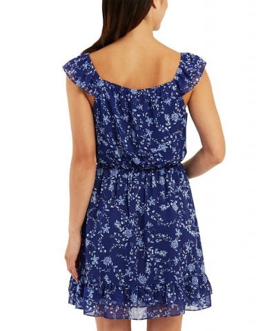 Juniors' Floral Tie-Neck Double-Ruffled Dress Pat C $34.81 Dresses