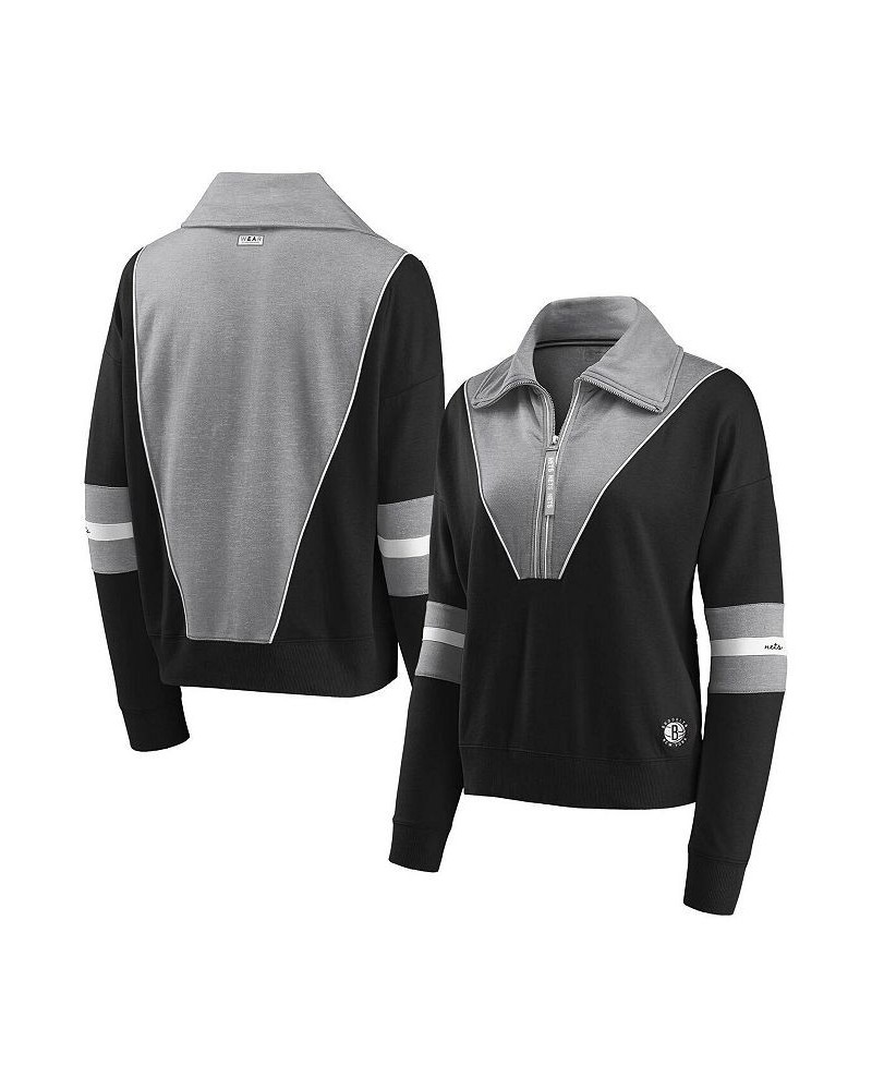 Women's Black Brooklyn Nets Colorblocked Half-Zip Jacket Black $32.80 Jackets